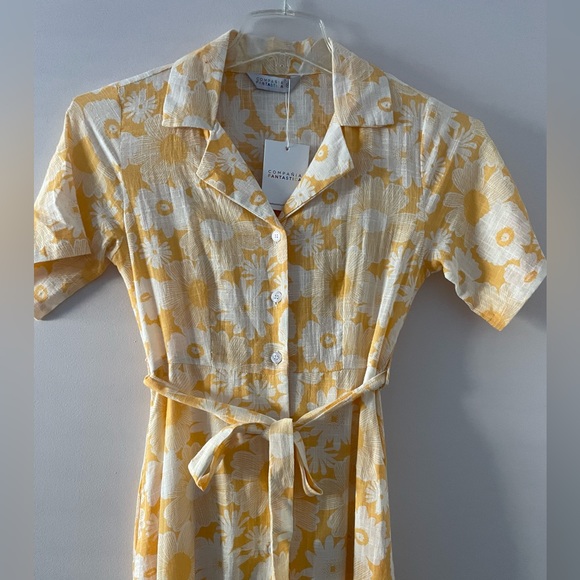 Compania Fantastica Yellow Floral Button Midi Shirt Belted Dress XS NWT - Picture 8 of 10